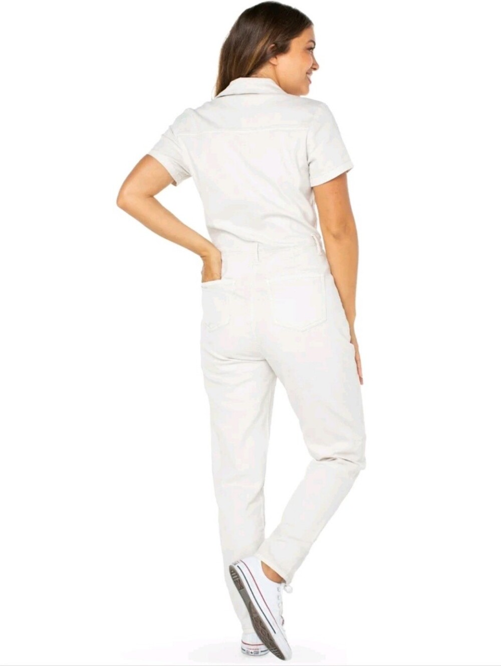 Celebrity Pink Short-Sleeve White Button-Front Jumpsuit - Picture 3 of 10